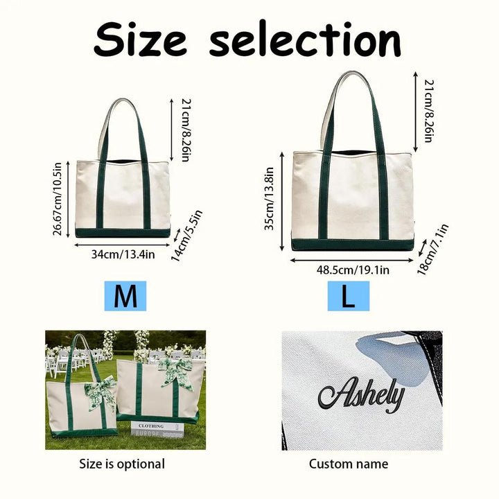 Custom Embroidered Canvas Tote Bag — Personalized Bridesmaid Gift