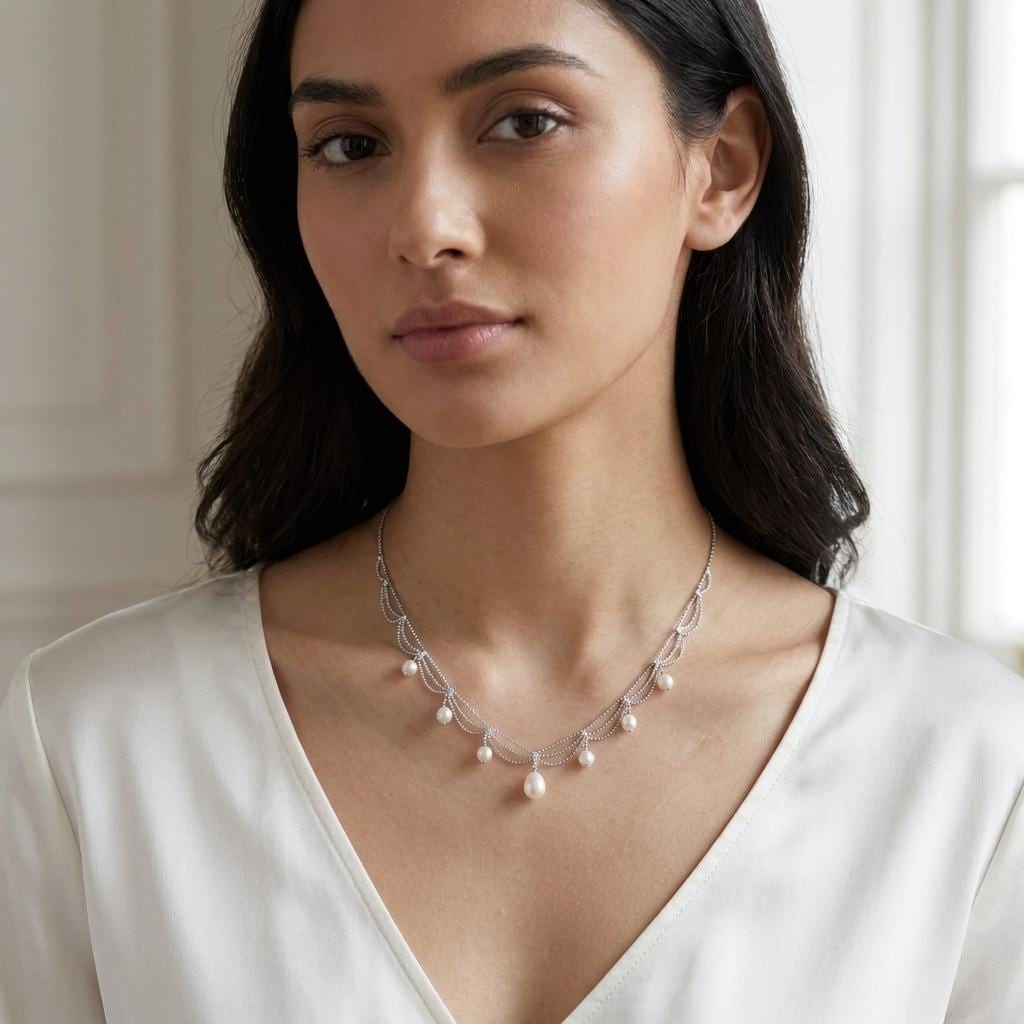 Freshwater Pearl Choker Necklace, Gold Pearl Drop Necklace, Layered Pearl Necklace, Bridal Wedding Necklace, Bridesmaid Jewelry