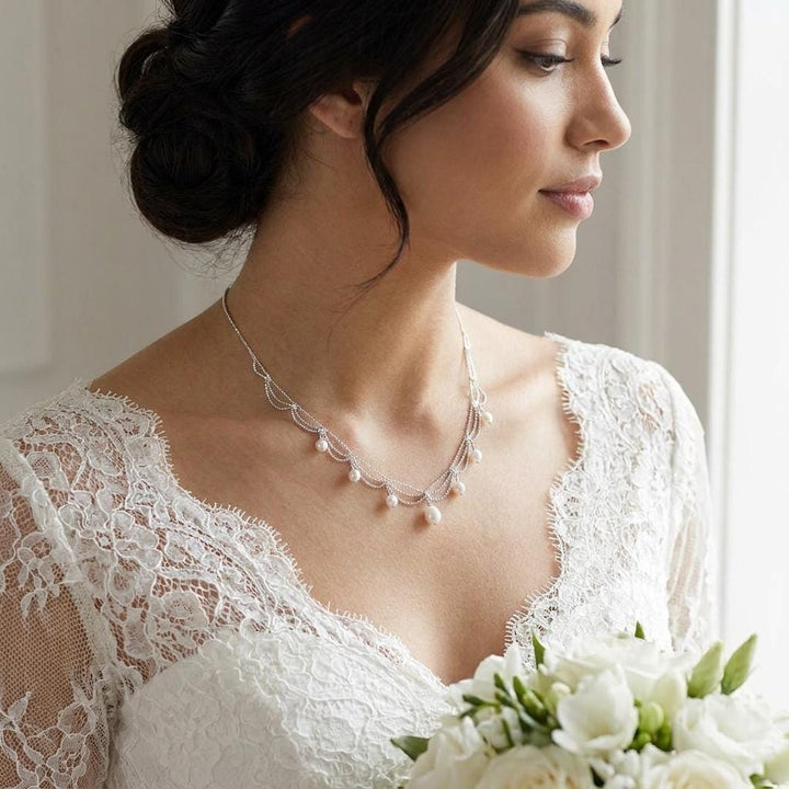 Freshwater Pearl Choker Necklace, Gold Pearl Drop Necklace, Layered Pearl Necklace, Bridal Wedding Necklace, Bridesmaid Jewelry