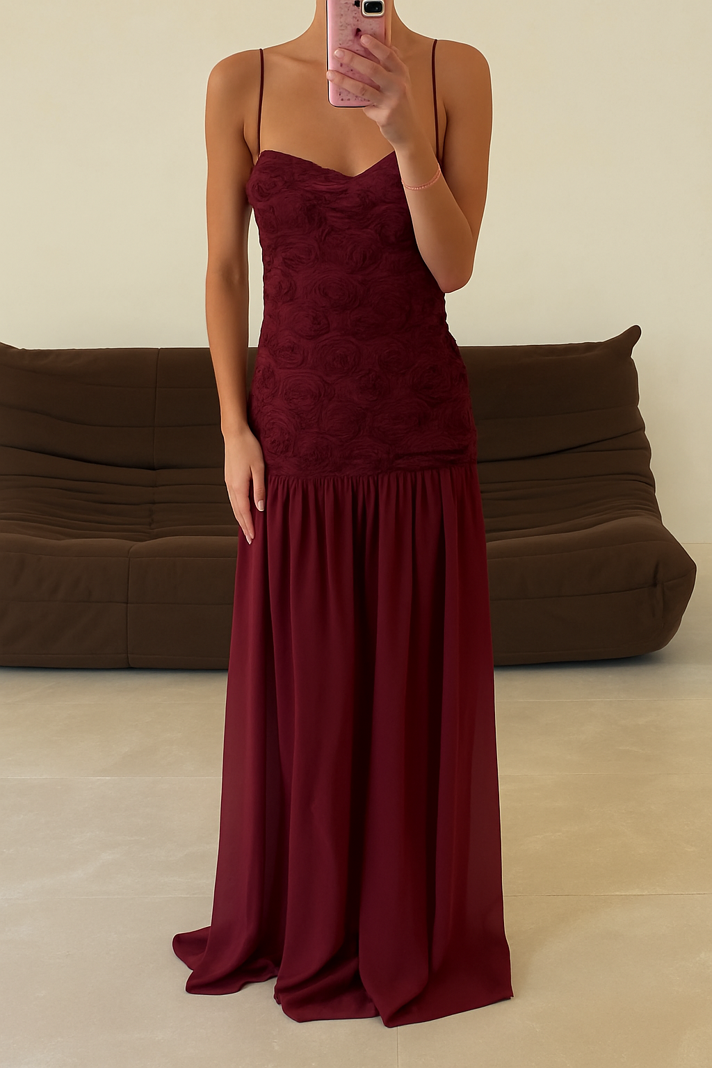 Stylish Three-dimensional Floral Chiffon Patchwork Strapless Elegant Maxi Dress