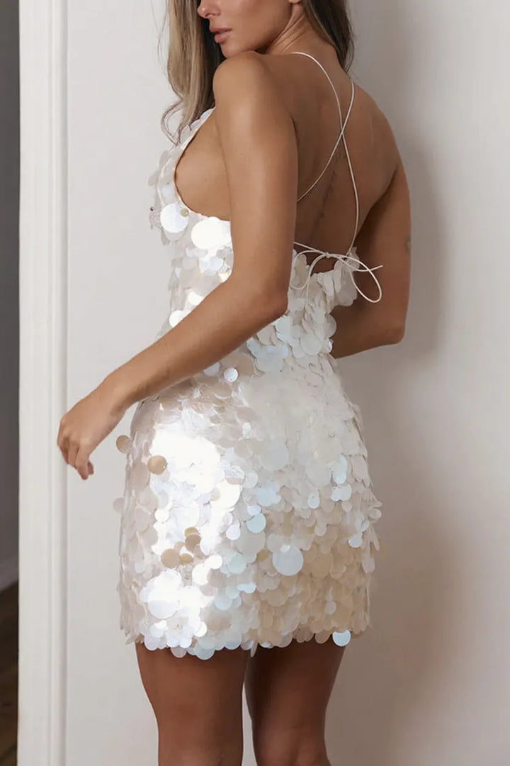 Sexiness and Elegance Sequin V-Neck Sleeveless Back Lace-up Mini Dress