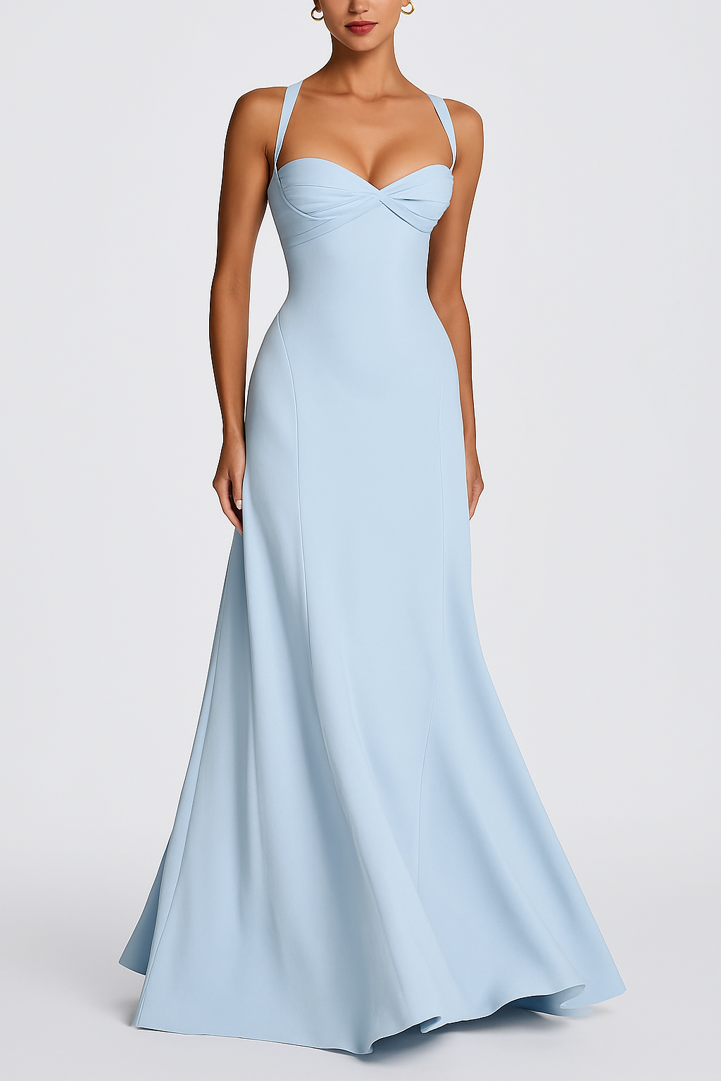Irie Chiffon Sweetheart Neck Tapered Shoulder Straps Back Lace-up Drape Maxi Dress