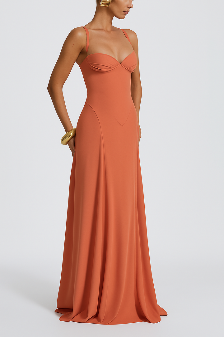 Irie Chiffon Sweetheart Neck Tapered Shoulder Straps Back Lace-up Drape Maxi Dress