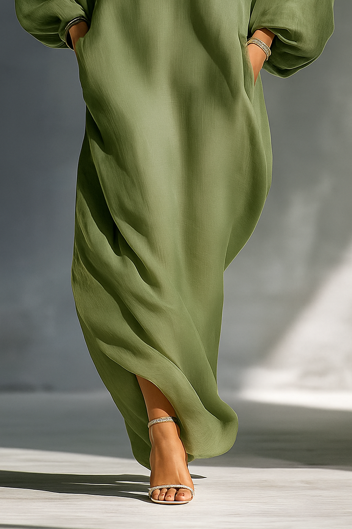 Elegant Off-the-Shoulder Lantern Sleeve Long Dress