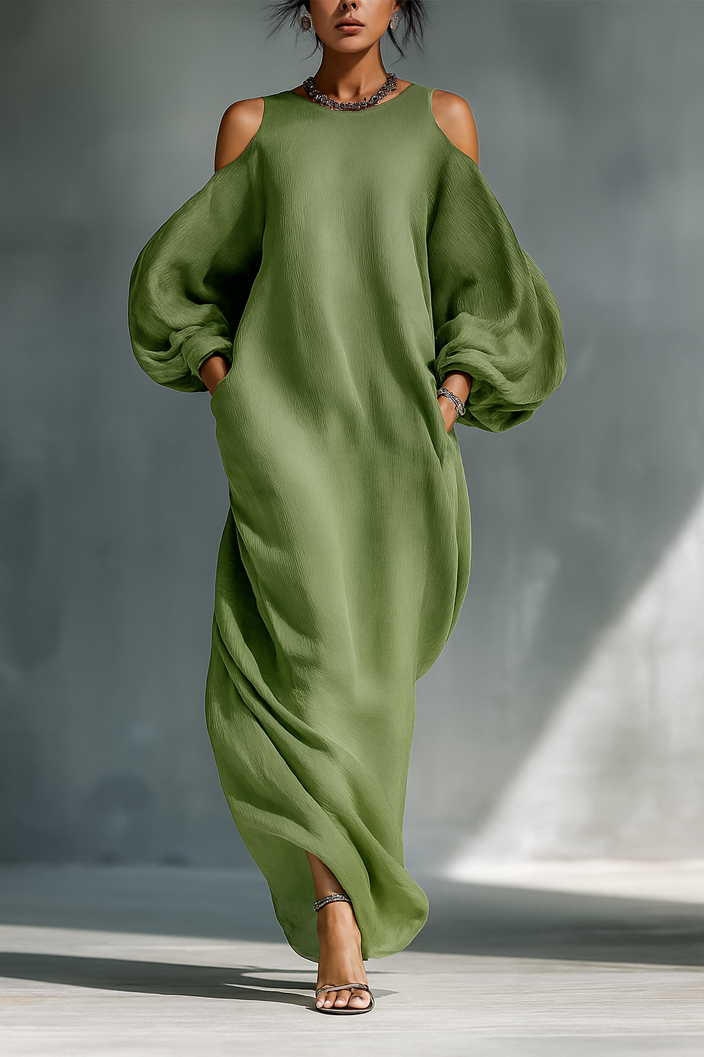 Elegant Off-the-Shoulder Lantern Sleeve Long Dress