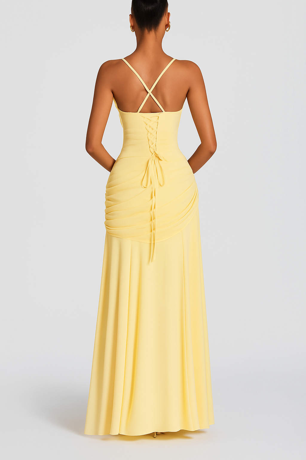 Stylish Spaghetti Strap Square Neck Slim-fit Elegant Pleated Maxi Dress