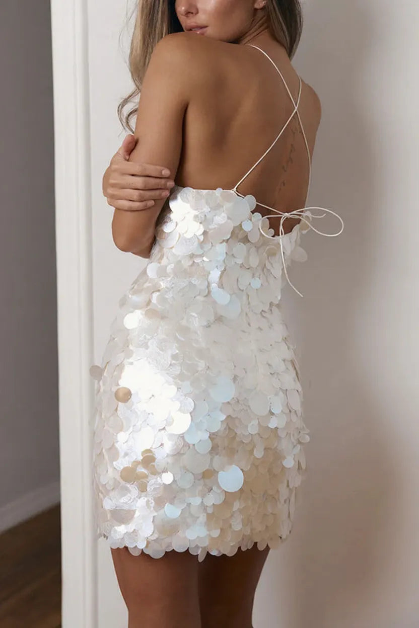 Sexiness and Elegance Sequin V-Neck Sleeveless Back Lace-up Mini Dress