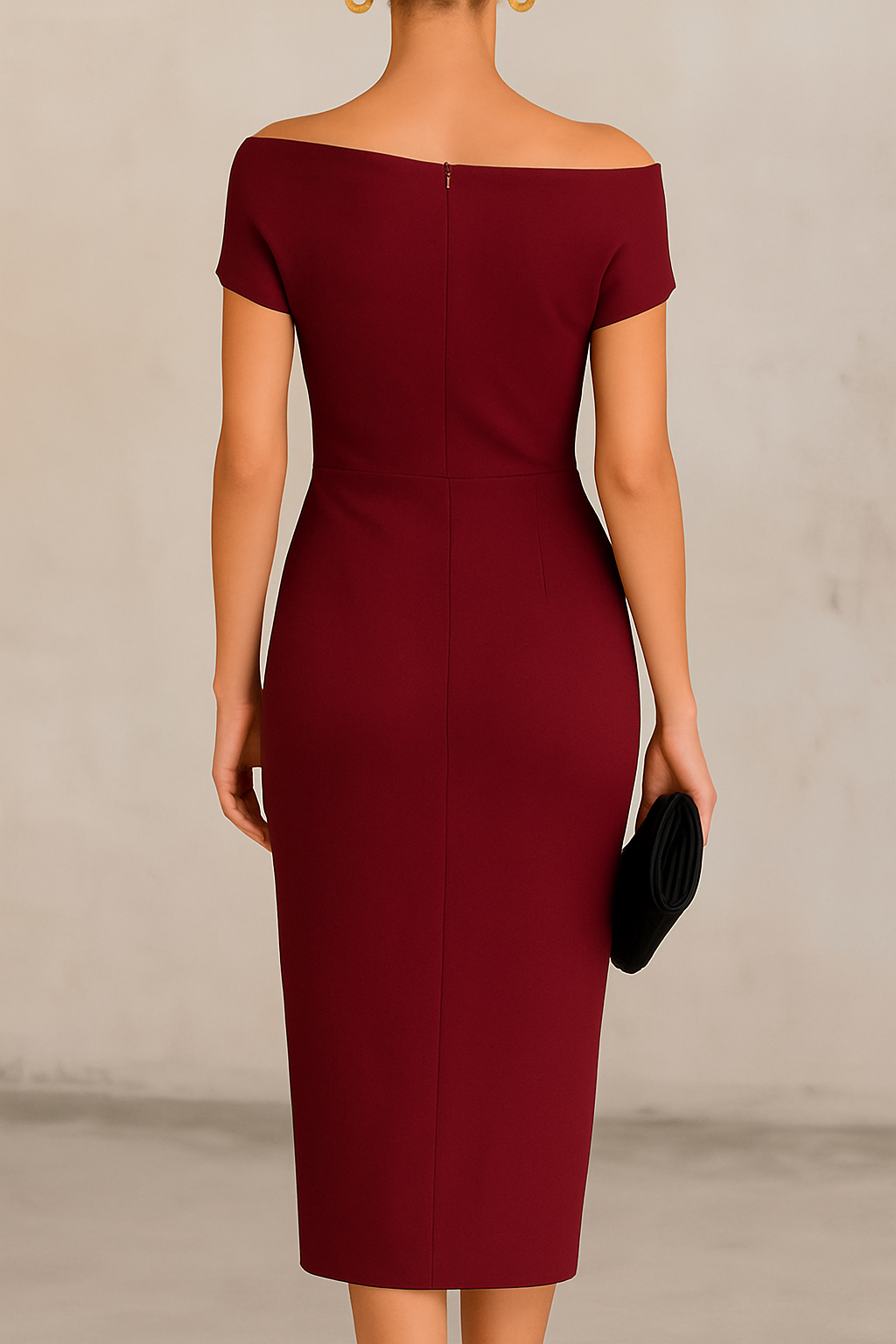 Solid Color Short-sleeved Fitted Waist Pleated Elegant Midi Dress