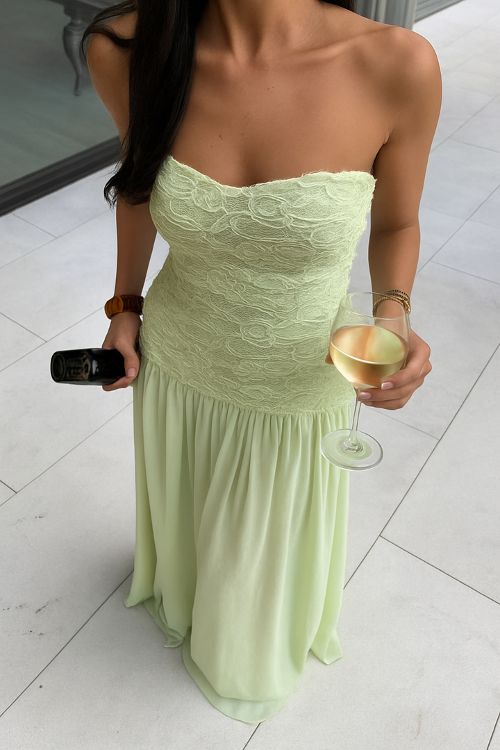 Stylish Three-dimensional Floral Chiffon Patchwork Strapless Elegant Maxi Dress