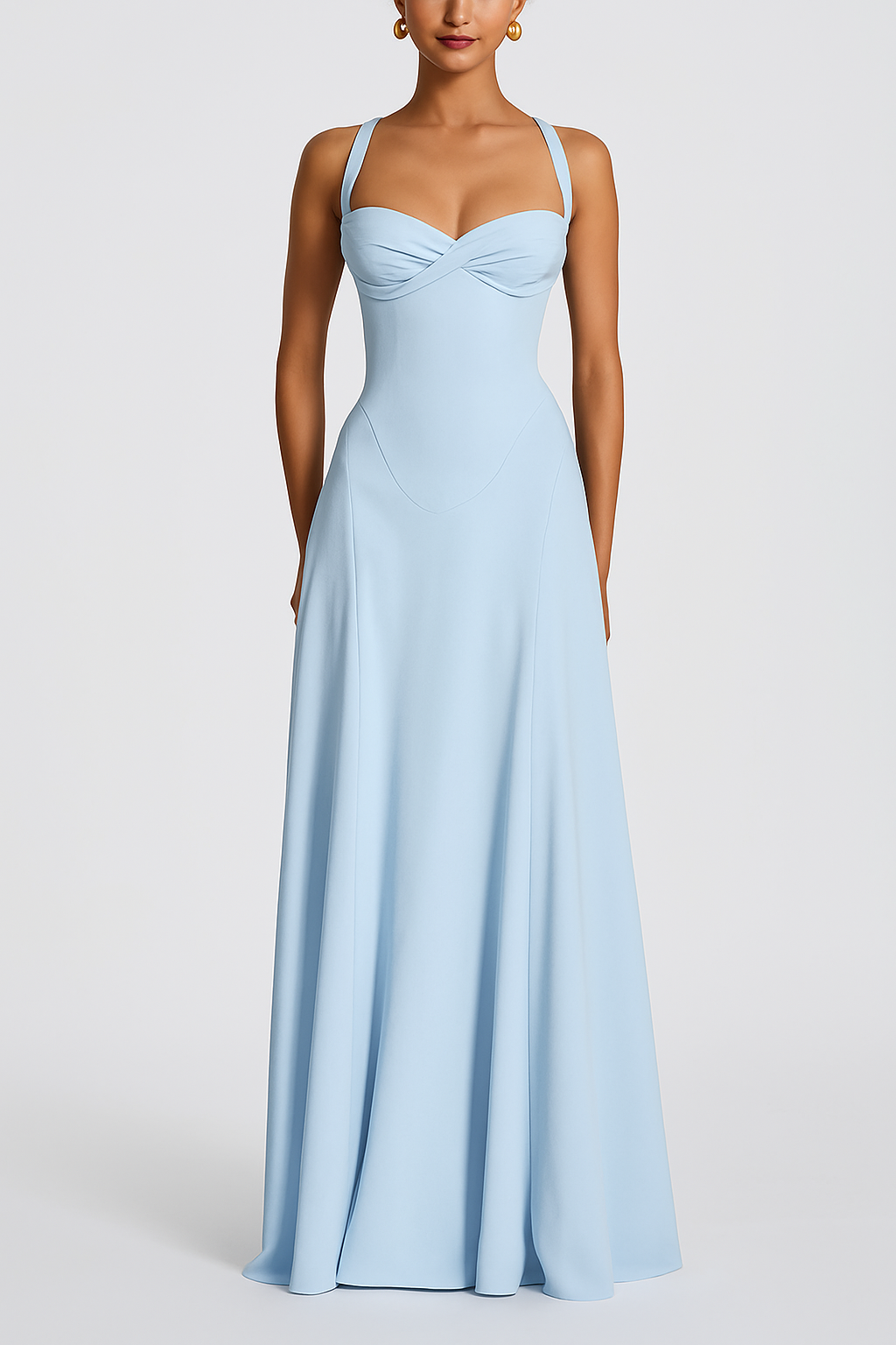 Irie Chiffon Sweetheart Neck Tapered Shoulder Straps Back Lace-up Drape Maxi Dress