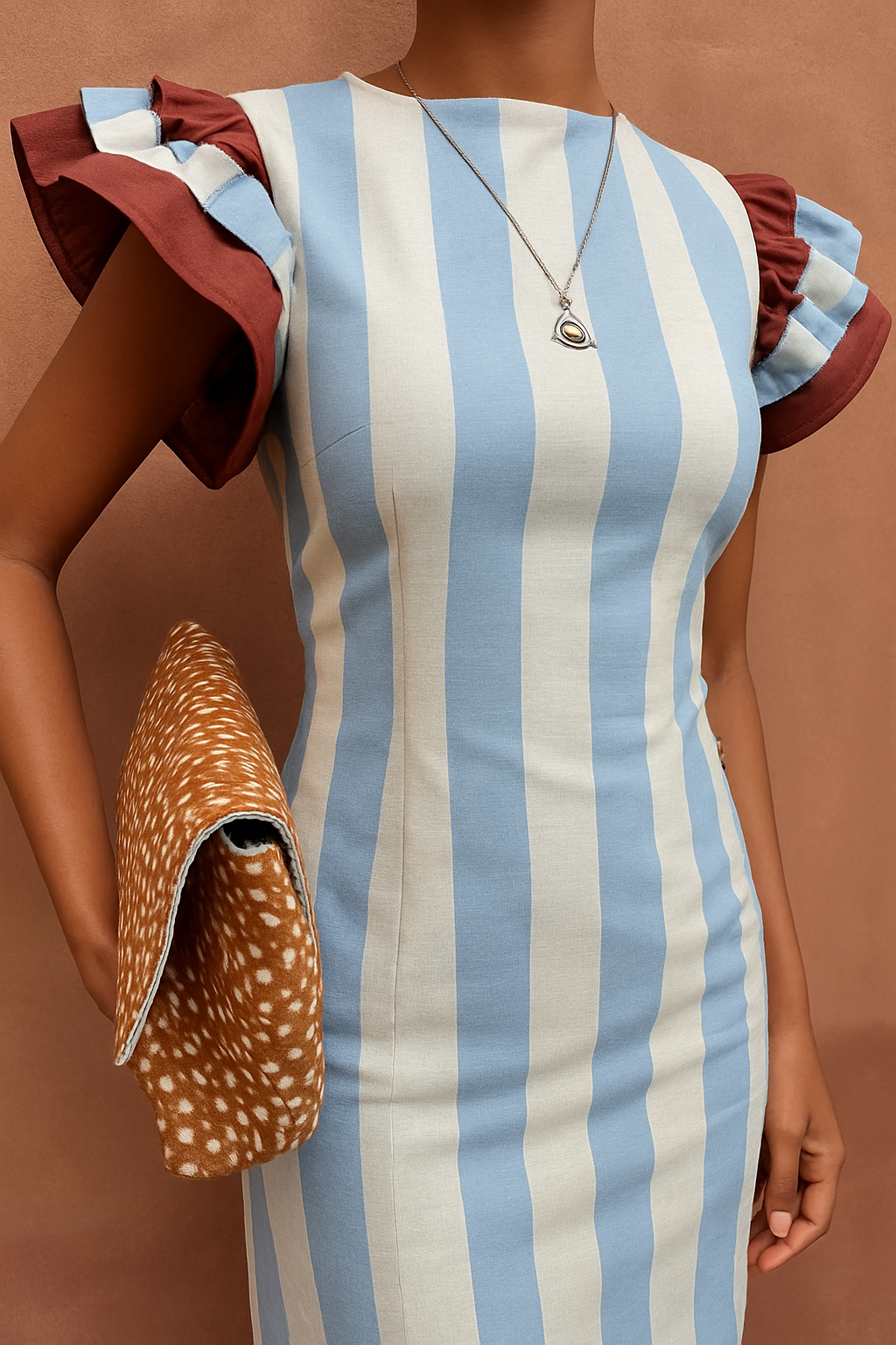 Alena Linen Blend Colorblock Striped Tiered Bell Ruffle Sleeve Maxi Dress