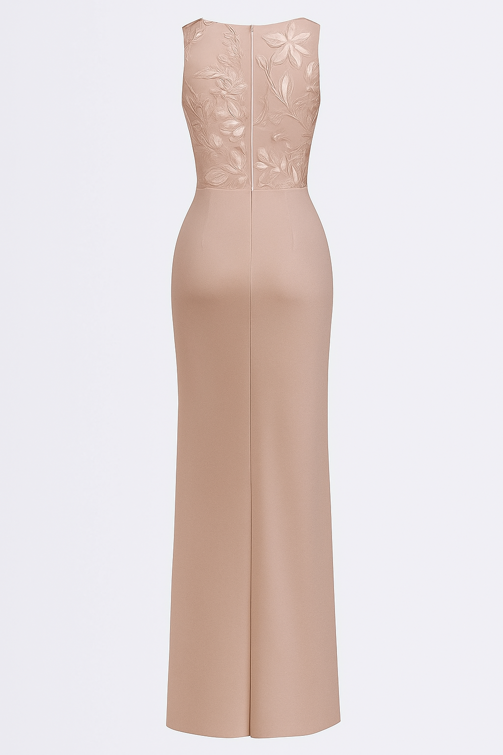 Vera Mesh Embroidery Satin Ruched Crew Neck Sleeveless Gown Maxi Dress