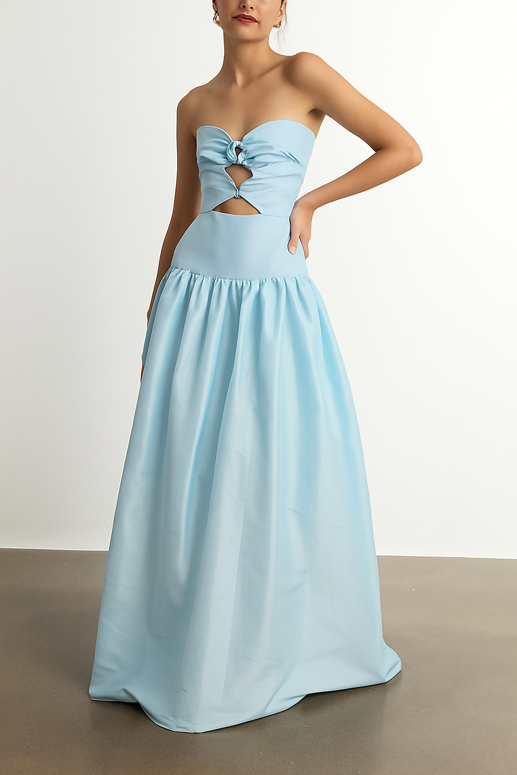 Elinna Silk Taffeta Crystal Rings Cut-out Detail Strapless Maxi Dress