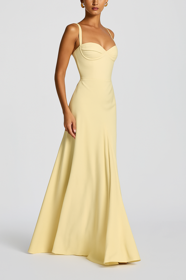 Irie Chiffon Sweetheart Neck Tapered Shoulder Straps Back Lace-up Drape Maxi Dress