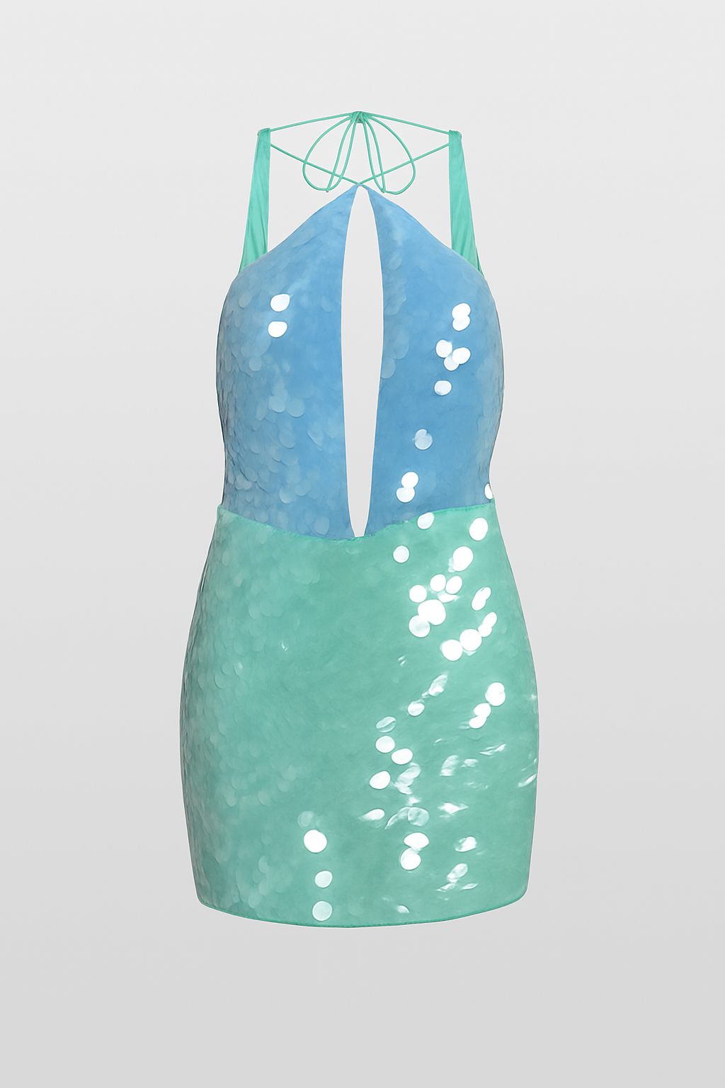 Aegean Mermaid Gradient Sequins Cutout Cowl Neck Halter Backless Mini Dress