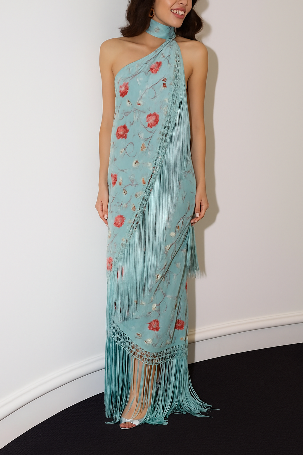 Floral Print Halter Neck Sleeveless Elegant Tassel Maxi Dress