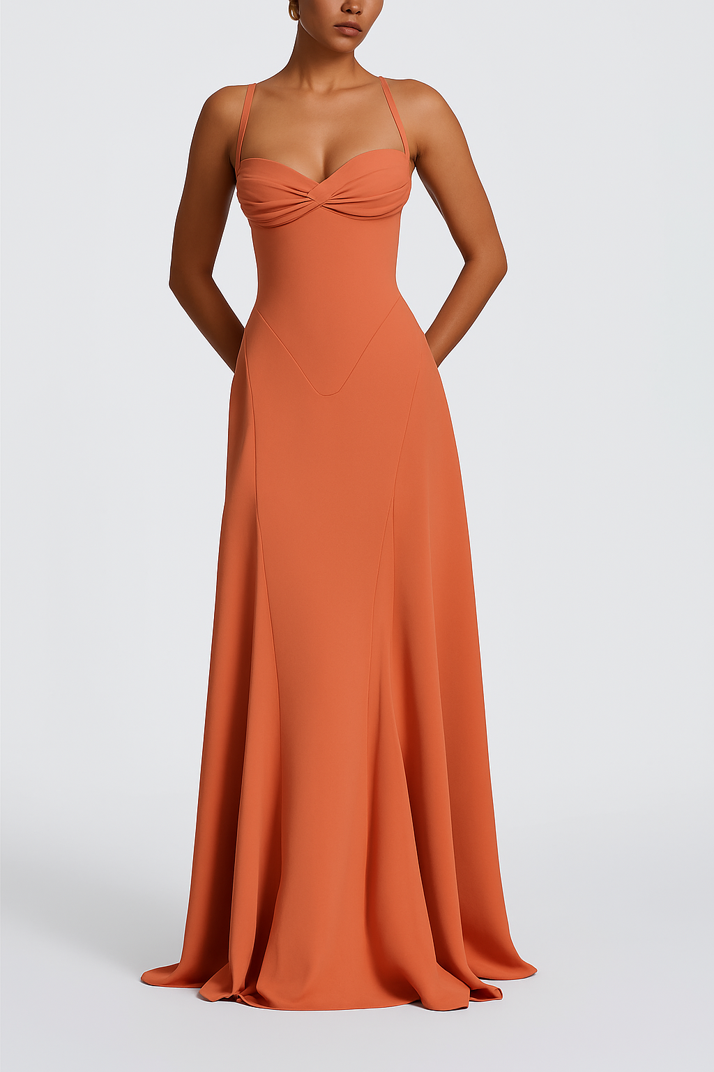 Irie Chiffon Sweetheart Neck Tapered Shoulder Straps Back Lace-up Drape Maxi Dress