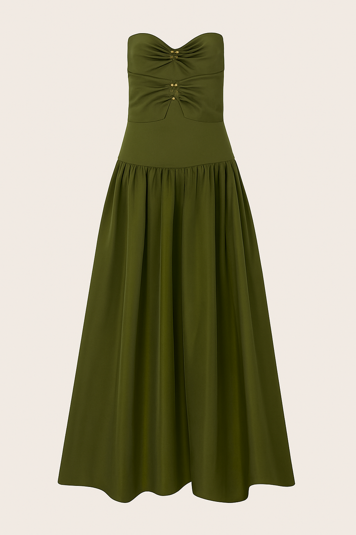 Elinna Silk Taffeta Crystal Rings Cut-out Detail Strapless Maxi Dress