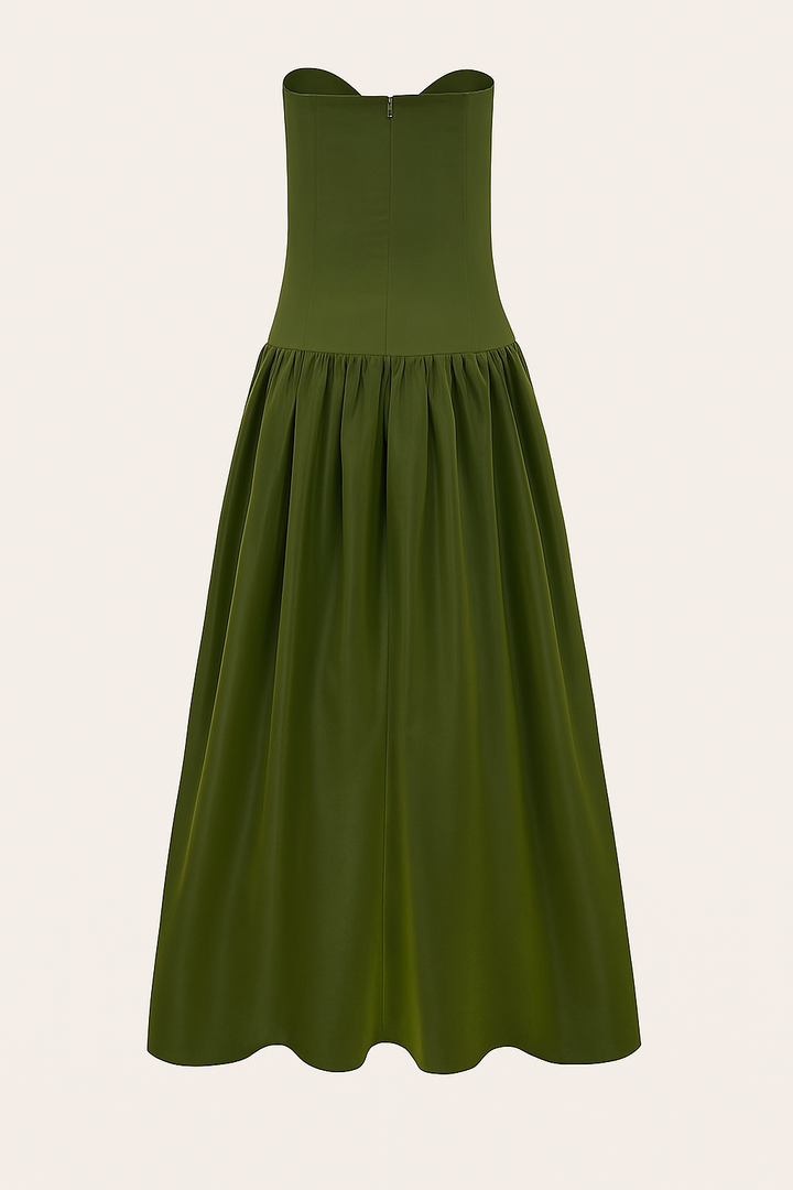 Elinna Silk Taffeta Crystal Rings Cut-out Detail Strapless Maxi Dress