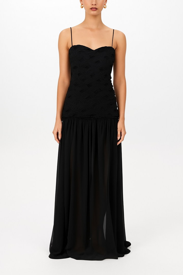 Stylish Three-dimensional Floral Chiffon Patchwork Strapless Elegant Maxi Dress