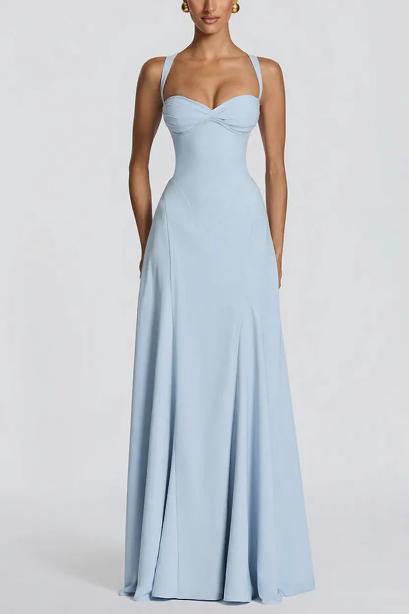 Irie Chiffon Sweetheart Neck Tapered Shoulder Straps Back Lace-up Drape Maxi Dress