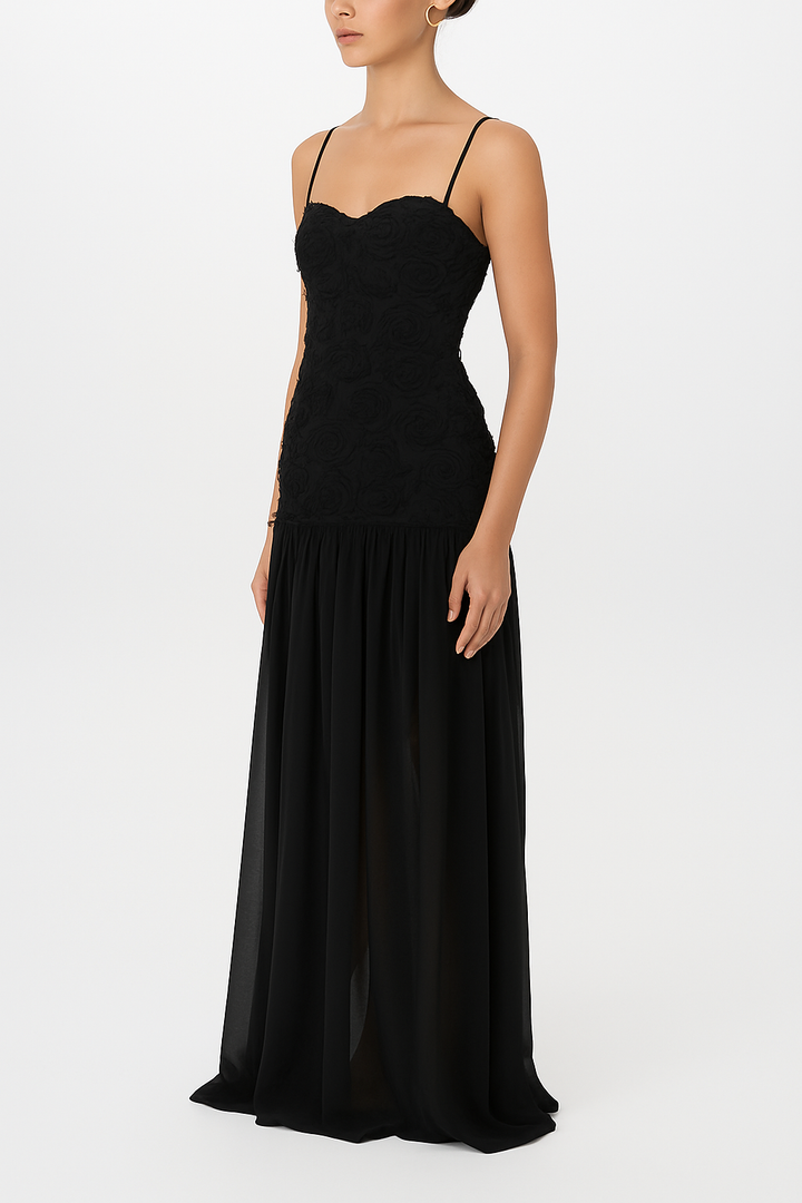 Stylish Three-dimensional Floral Chiffon Patchwork Strapless Elegant Maxi Dress