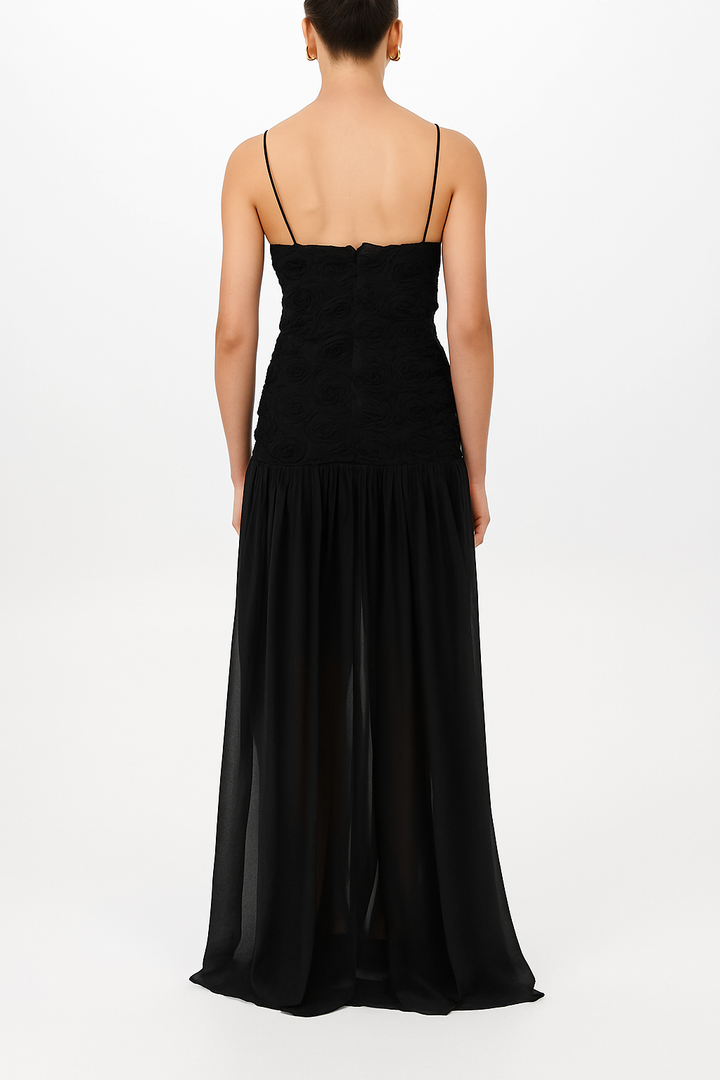 Stylish Three-dimensional Floral Chiffon Patchwork Strapless Elegant Maxi Dress