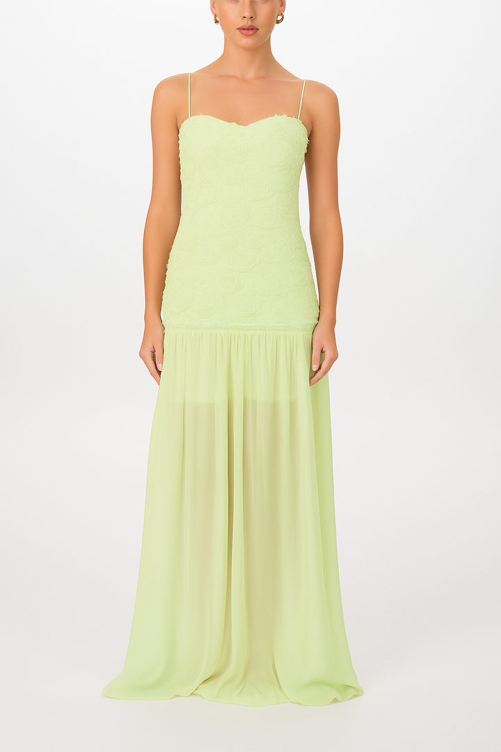 Stylish Three-dimensional Floral Chiffon Patchwork Strapless Elegant Maxi Dress