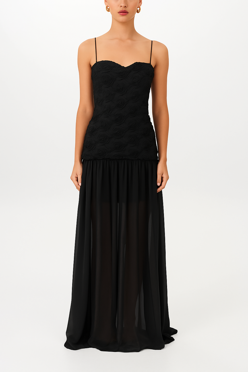 Stylish Three-dimensional Floral Chiffon Patchwork Strapless Elegant Maxi Dress