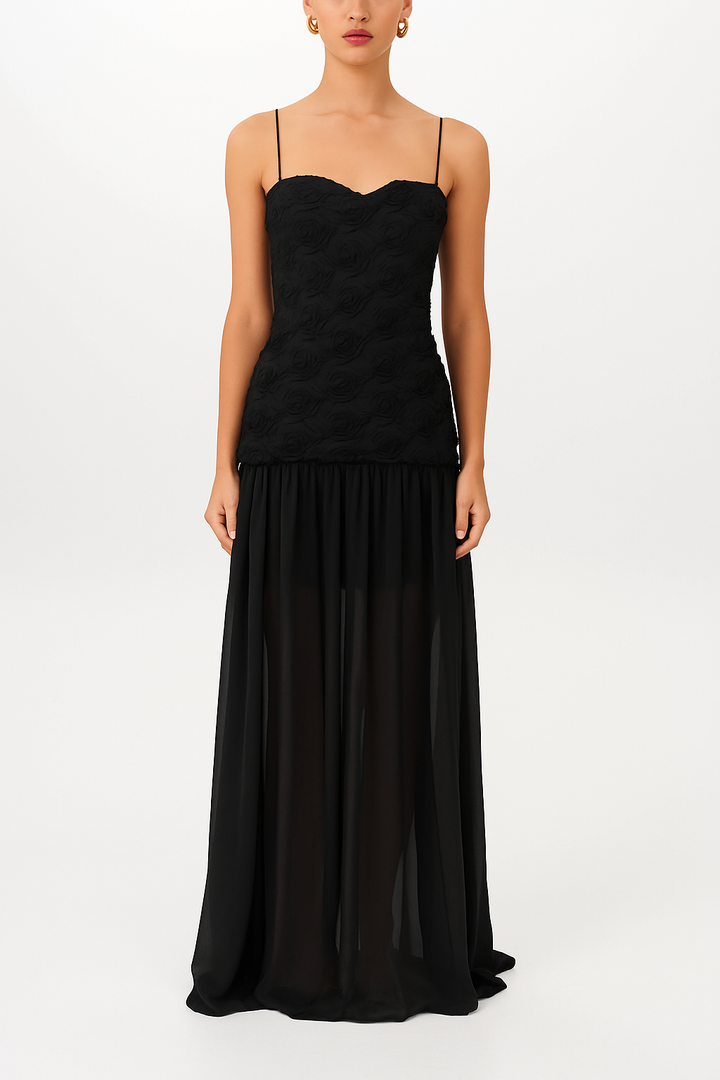 Stylish Three-dimensional Floral Chiffon Patchwork Strapless Elegant Maxi Dress