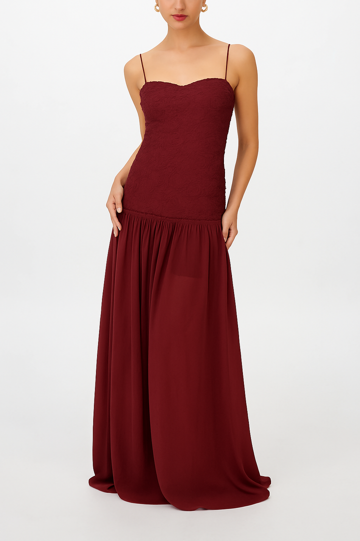 Stylish Three-dimensional Floral Chiffon Patchwork Strapless Elegant Maxi Dress