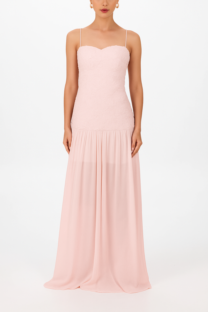 Stylish Three-dimensional Floral Chiffon Patchwork Strapless Elegant Maxi Dress